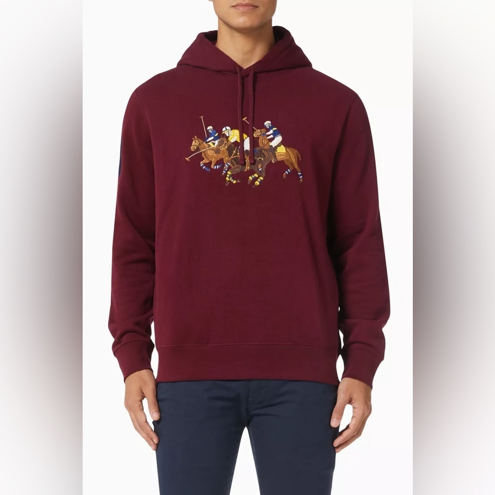 Men's Burgundy Polo Embroidered Hoodie